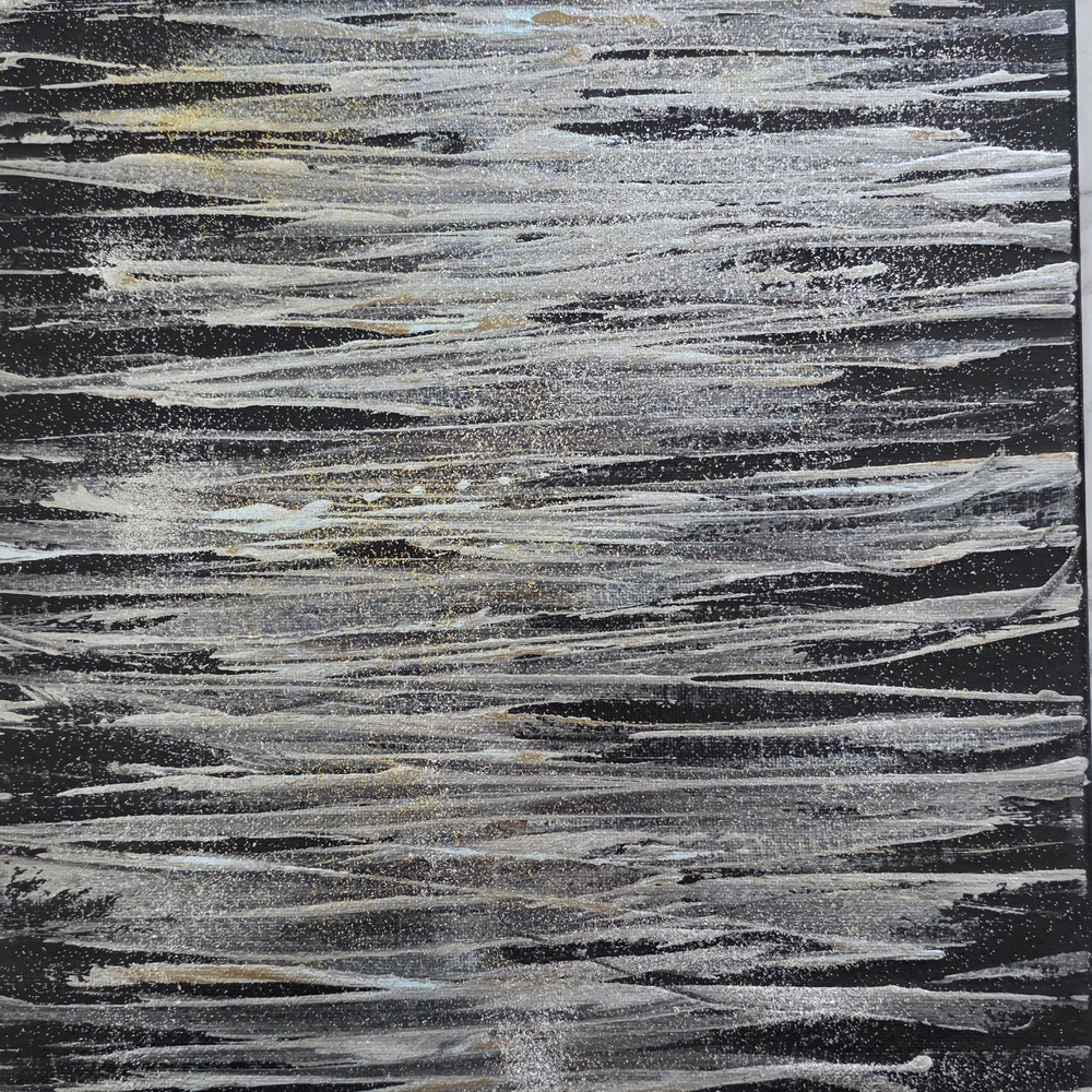 Painting Art Abstract Black and Silver Wall Art